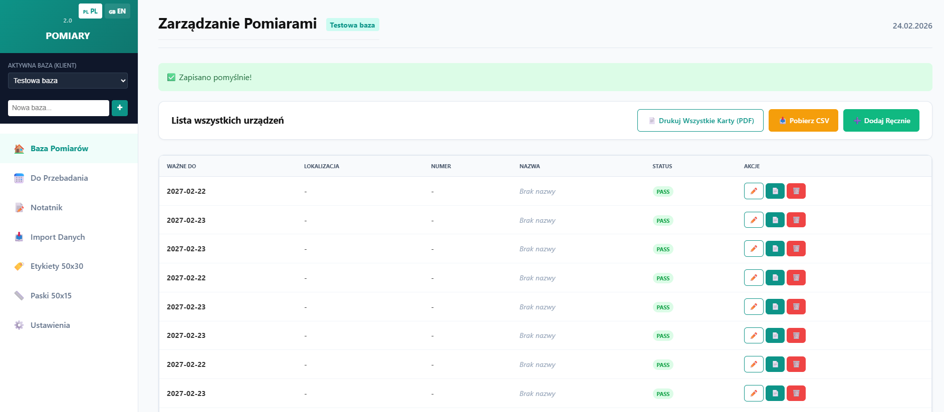 Widok Dashboardu